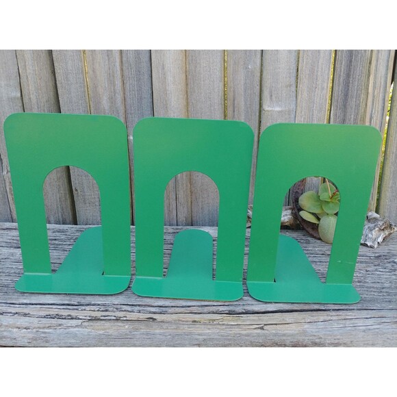 3 Mid Century Modern Bookends: Industrial Style Green Bookend Trio, Office Decor - Picture 2 of 10